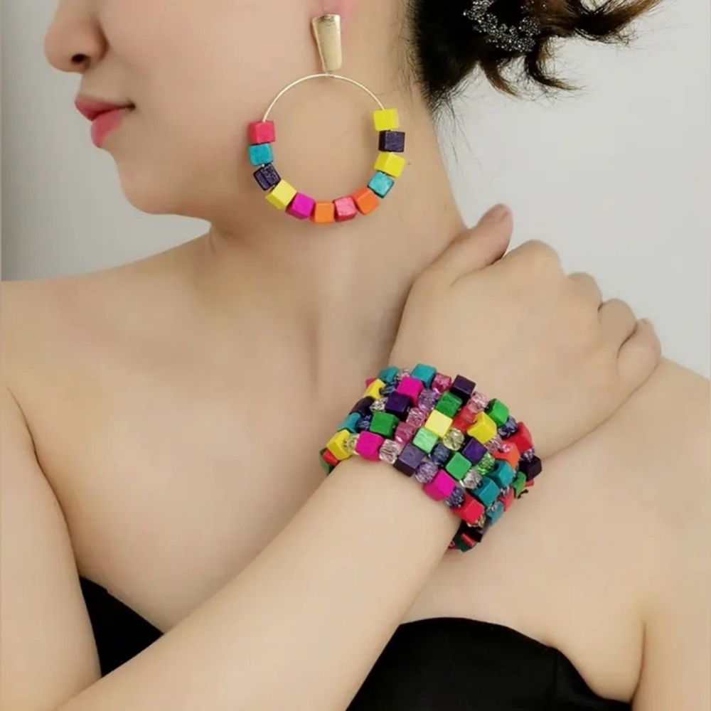 Bohemian Multicolor Earrings & Multi-Layer Bracelet -Boutique